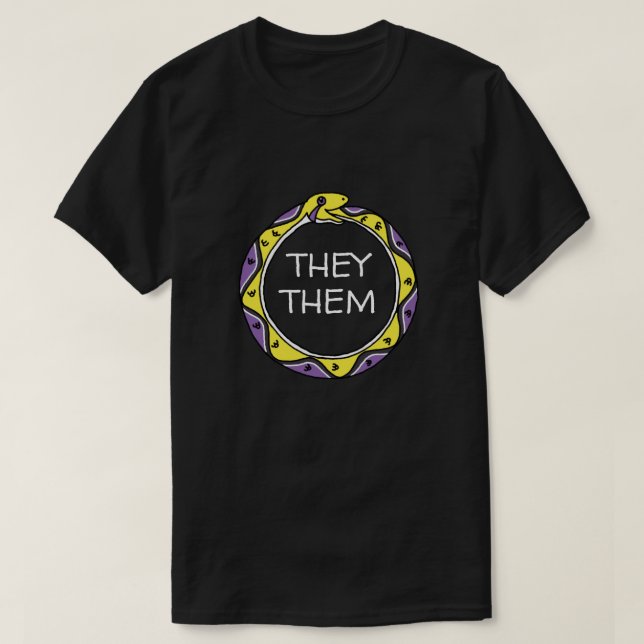 Camiseta Personalizable Pronouns Snake Ouroboros no binario (Diseño del anverso)