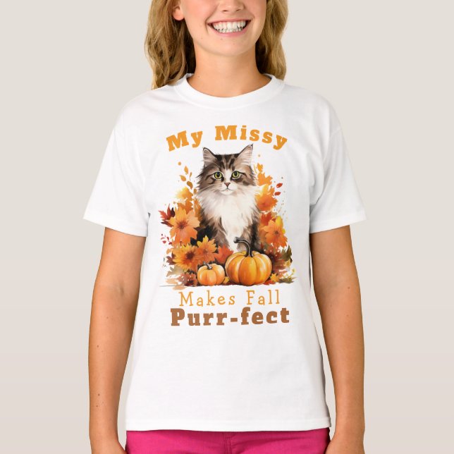 Camiseta Personalizable Purr-fect Autumn Cat Missy (Anverso)