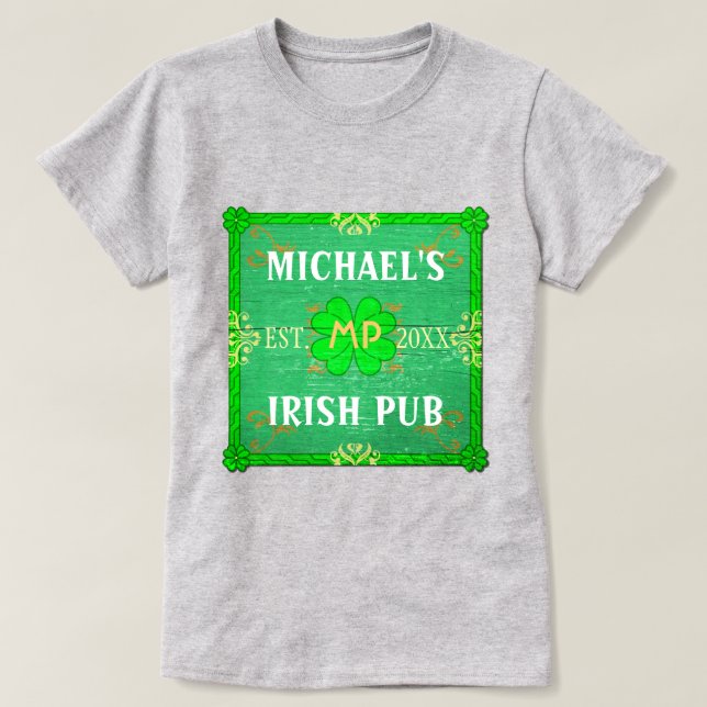 Camiseta Personalizable Tu Nombre Irlandés Pub Green (Diseño del anverso)