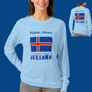 Camiseta Personalización azul de Islandia y la bandera isla