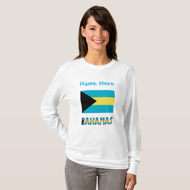 Camiseta Personalización azul de la bandera de Bahamas (Anverso completo)