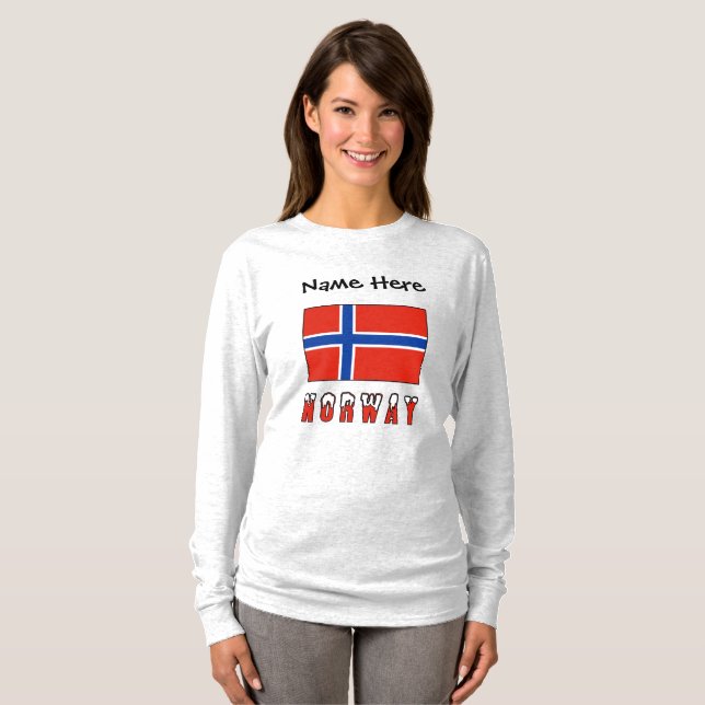Camiseta Personalización negra de la bandera noruega (Anverso completo)