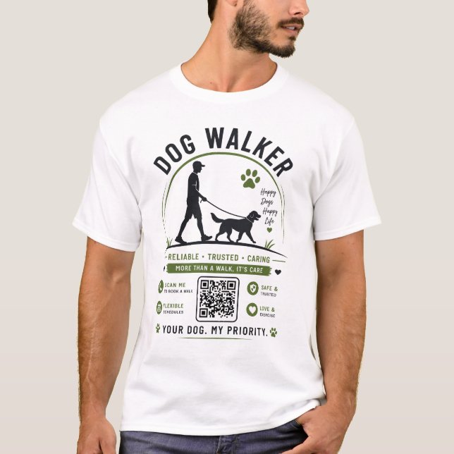 Camiseta personalizada con código QR para paseador (Anverso)