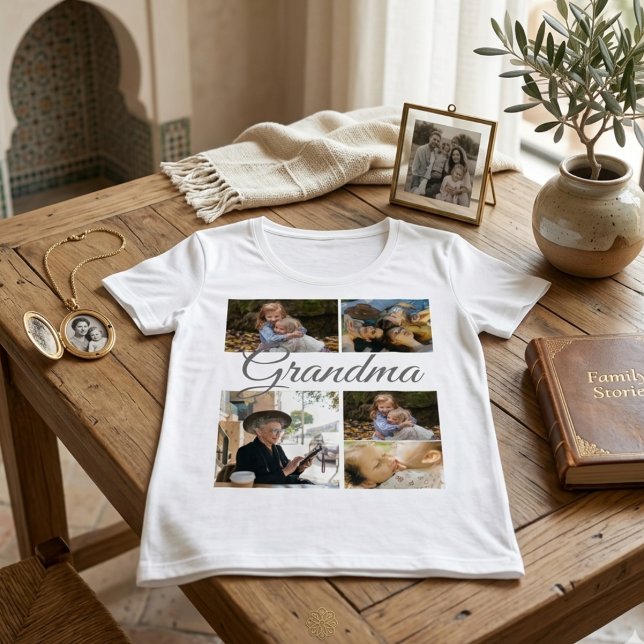 Camiseta personalizada con diseño moderno de colla (5-Photo Collage Modern Layout Custom Photo Template Tee for Family & Friends shirt )