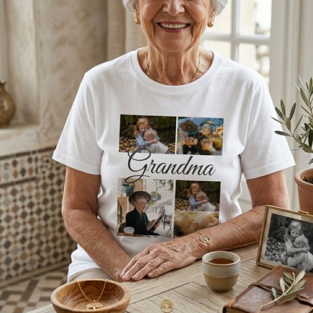 Camiseta personalizada con diseño moderno de colla (5-Photo Collage Modern Layout Custom Tee for Family & Friends)