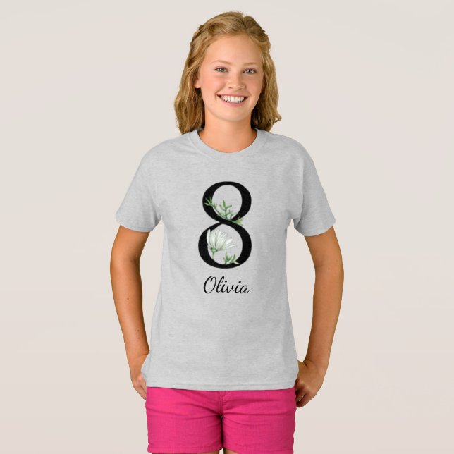 Camiseta personalizada con nombre y flores para cu (Anverso completo)