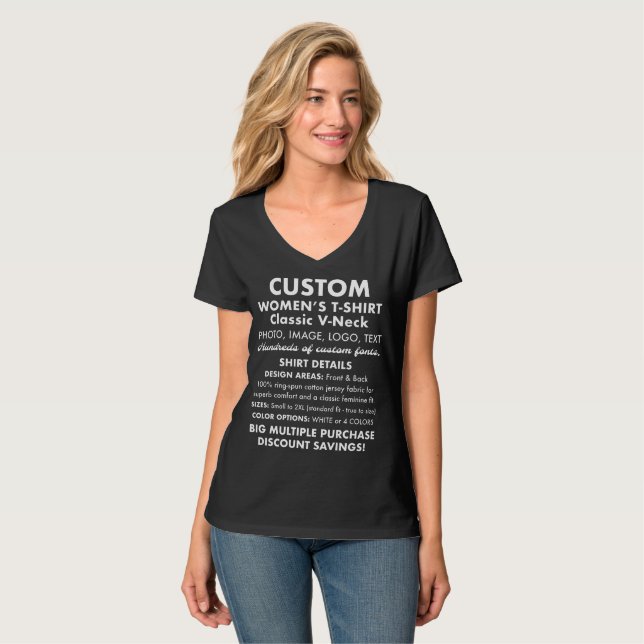 Camiseta personalizada de cuello-V negra para Pers (Anverso completo)