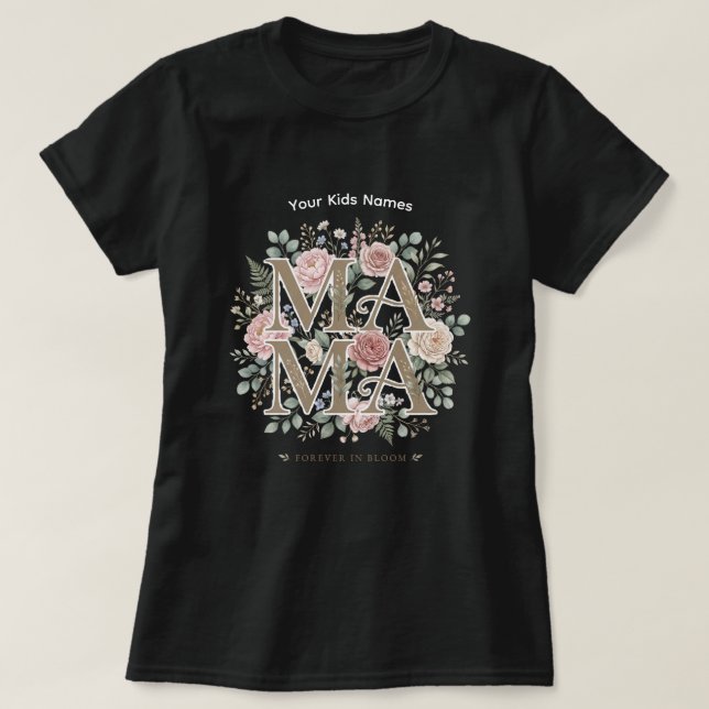 Camiseta personalizada de flores para mamá con nom (Diseño del anverso)