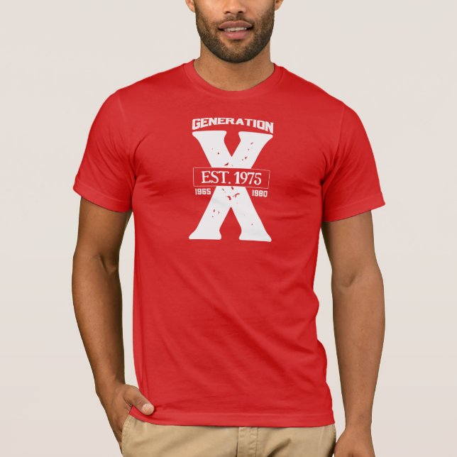 Camiseta personalizada de generación X, roja y bla (Anverso)