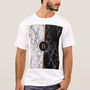 Camiseta personalizada de monograma de mármol blan