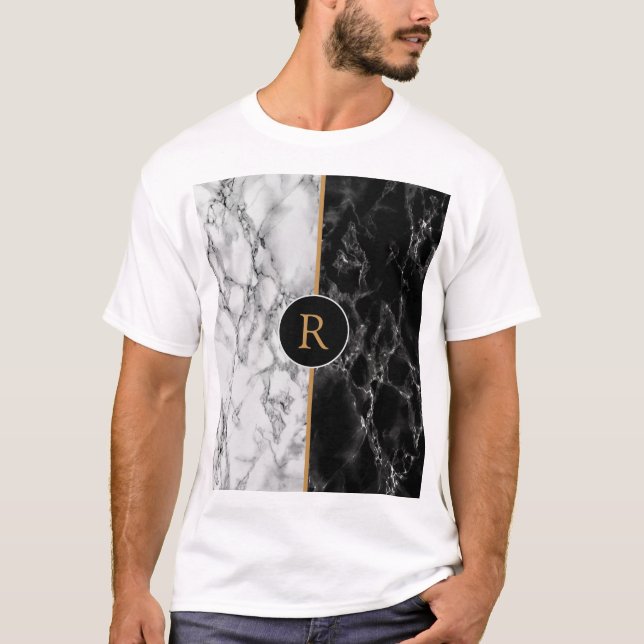 Camiseta personalizada de monograma de mármol blan (Anverso)