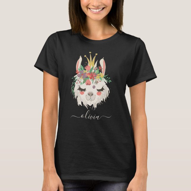 Camiseta personalizada de nombre floral cute llama (Anverso)