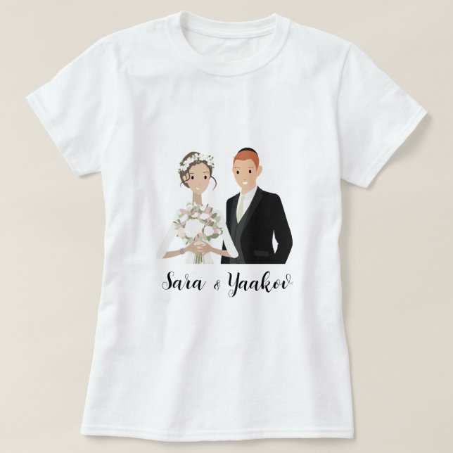 Camiseta personalizada de novia y novio para ella (Diseño del anverso)