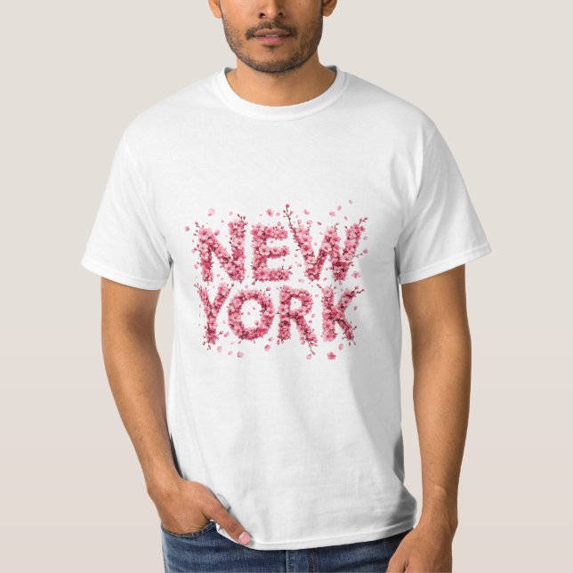 Camiseta personalizada de Nueva York con flores ro (Anverso)
