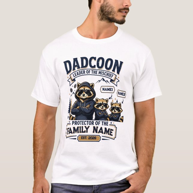 Camiseta Personalizada de Papá Mapache con 2 Niños (Anverso)