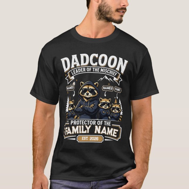Camiseta Personalizada de Papá Mapache con 3 Niños (Anverso)