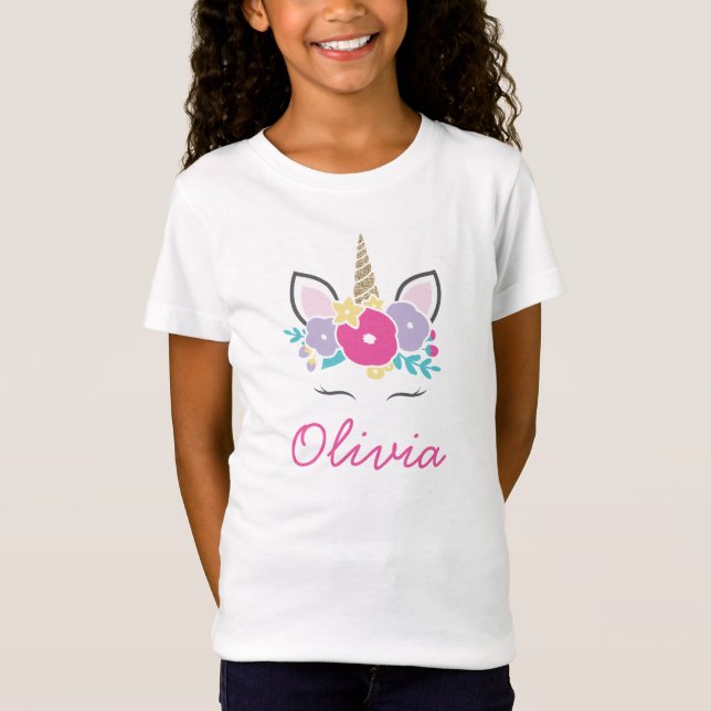 Camiseta personalizada de unicornio y flores con p (Anverso)