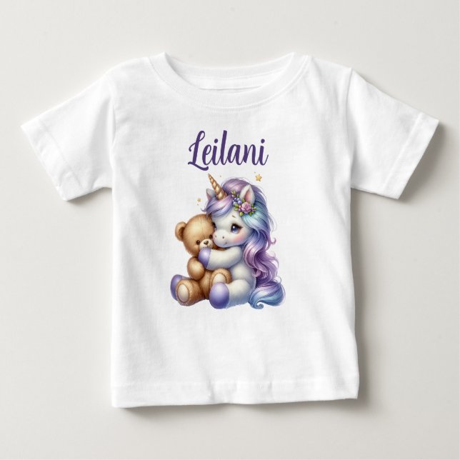 Camiseta personalizada de unicornio y oso de peluc (Anverso)