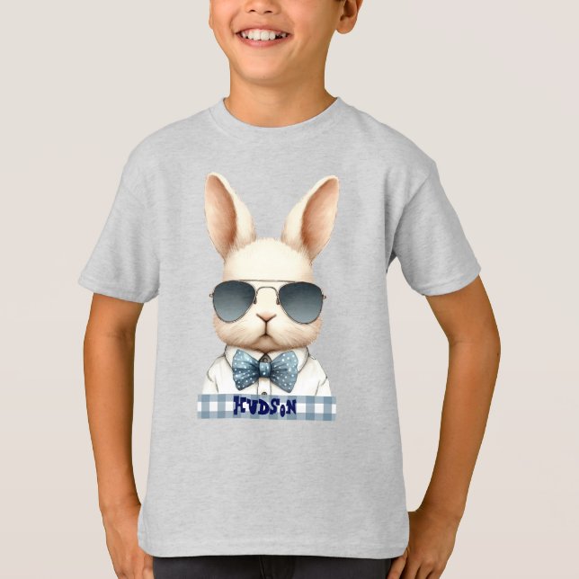 Camiseta personalizada del conejo de pascua azul G (Anverso)