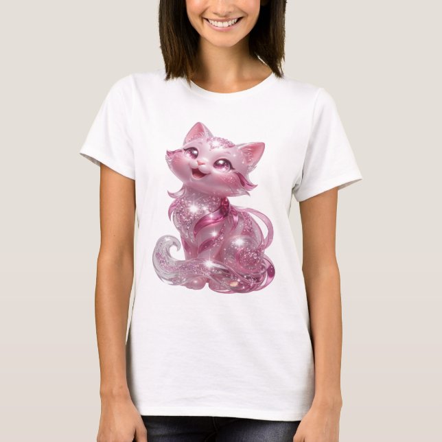 Camiseta personalizada GATO BRILLO ROSA PLATA que  (Anverso)