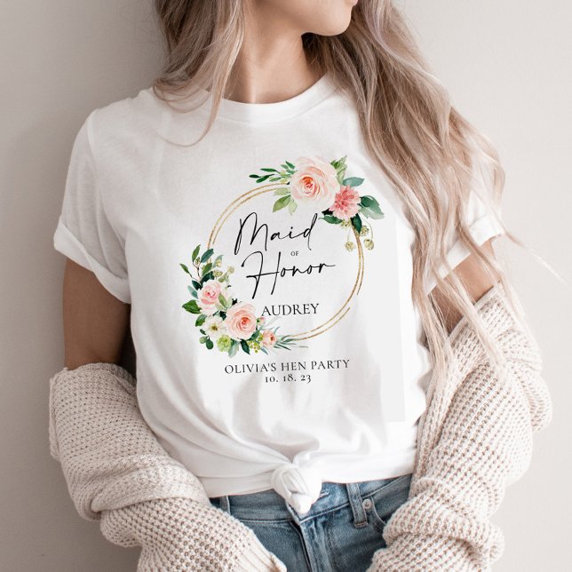 Camiseta Personalizada La Mujer Floral De Rubor Maid Of Hon (Subido por el creador)