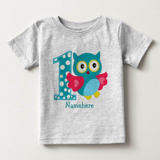 Camiseta personalizada para bebé búho de cumpleaño (Anverso)