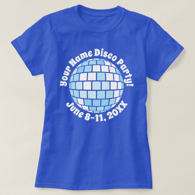 Camiseta personalizada Retro Blue Disco Ball (Diseño del anverso)