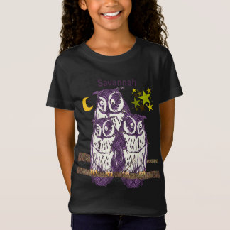 Camiseta Personalizado 3 lunas y estrellas de búhes moradas