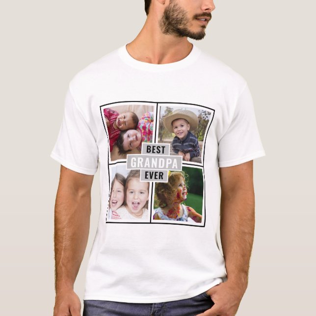 Camiseta Personalizado 4 Mejor Abuelo Collage de fotos (Anverso)