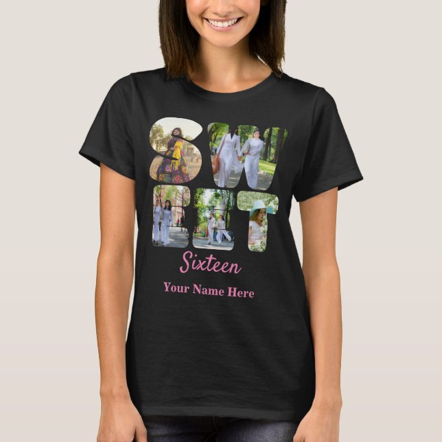 Camiseta Personalizado 5 foto dulce dieciséis letras de for (Anverso)