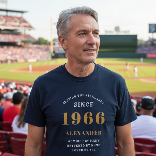Camiseta Personalizado 60 cumpleaños 1966 Nombre Oro Azul (1966 birthday tshirt)