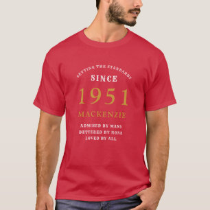 Camiseta Personalizado 70 cumpleaños 1951, papá rojo de oro