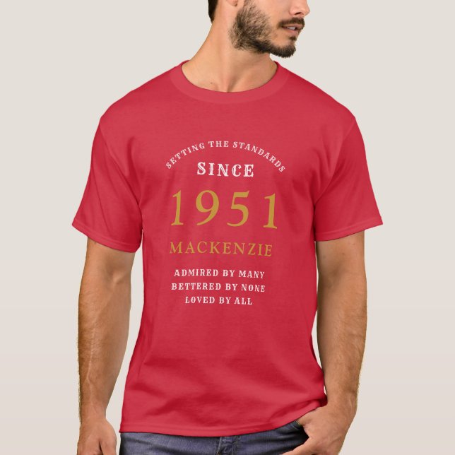 Camiseta Personalizado 70 cumpleaños 1951, papá rojo de oro (Anverso)