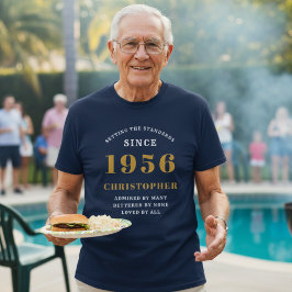 Camiseta Personalizado 70 cumpleaños 1956 Nombre Oro Azul