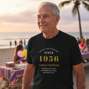Camiseta Personalizado 70 cumpleaños 1956 Nombre Oro Negro