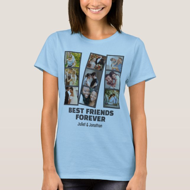 Camiseta Personalizado 9 Collage de fotos y mejor amigo par (Anverso)