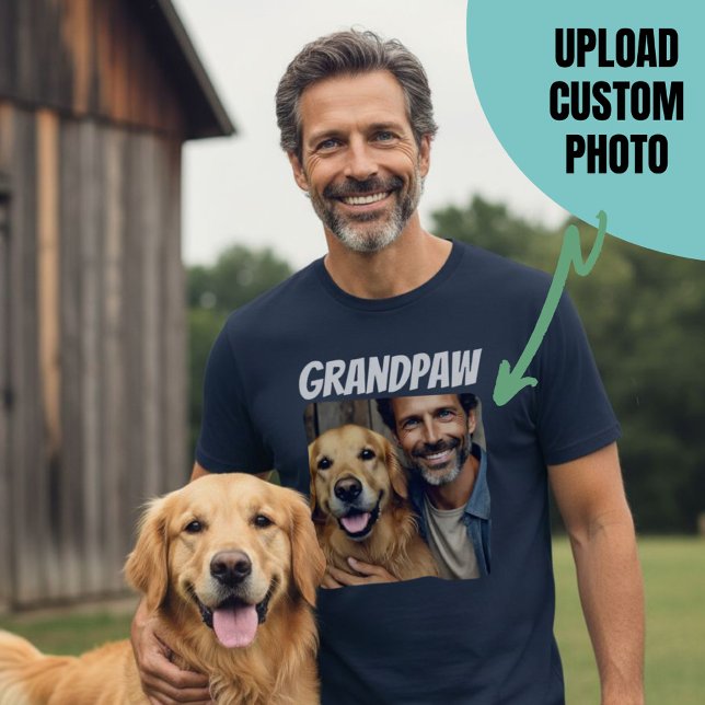 Camiseta Personalizado Abuelo foto Armada de Perro Abuelo (Grandpa Custom Photo Grandpaw Dog Navy T-Shirt)