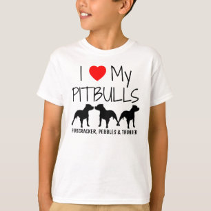 Camiseta Personalizado Amo Mis Tres Pitbulls