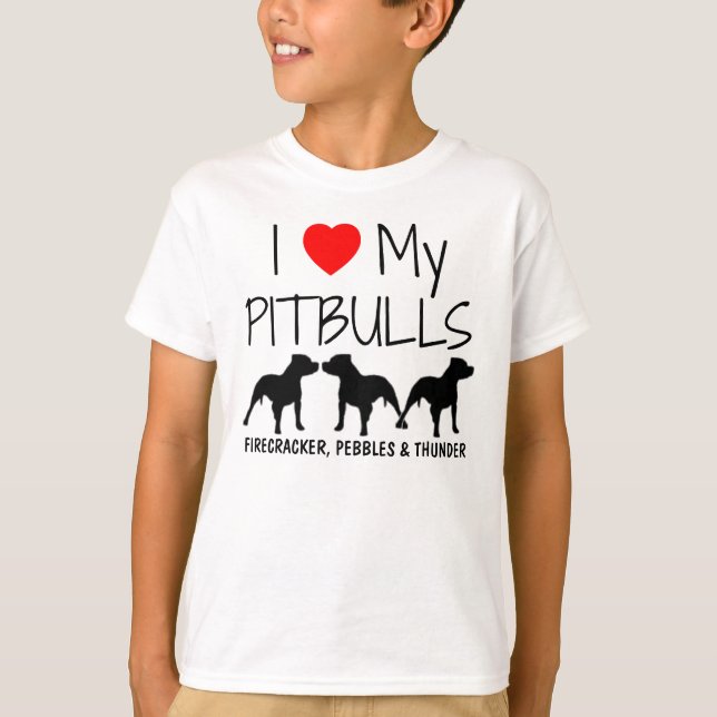 Camiseta Personalizado Amo Mis Tres Pitbulls (Anverso)
