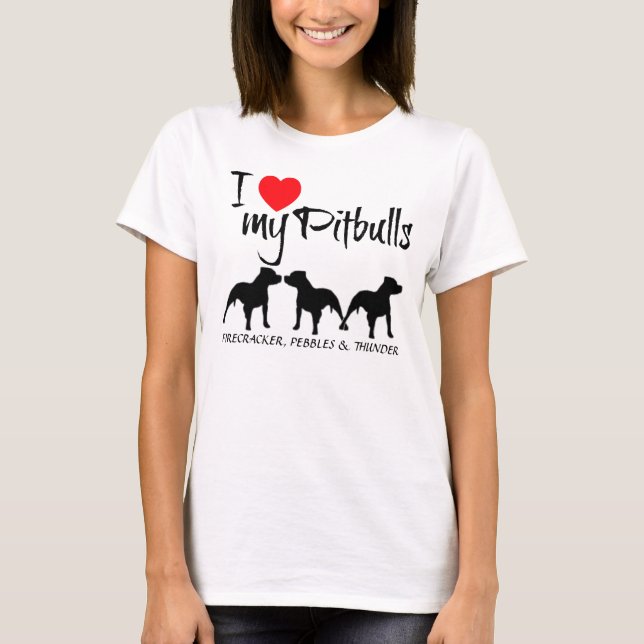 Camiseta Personalizado Amo Mis Tres Pitbulls (Anverso)