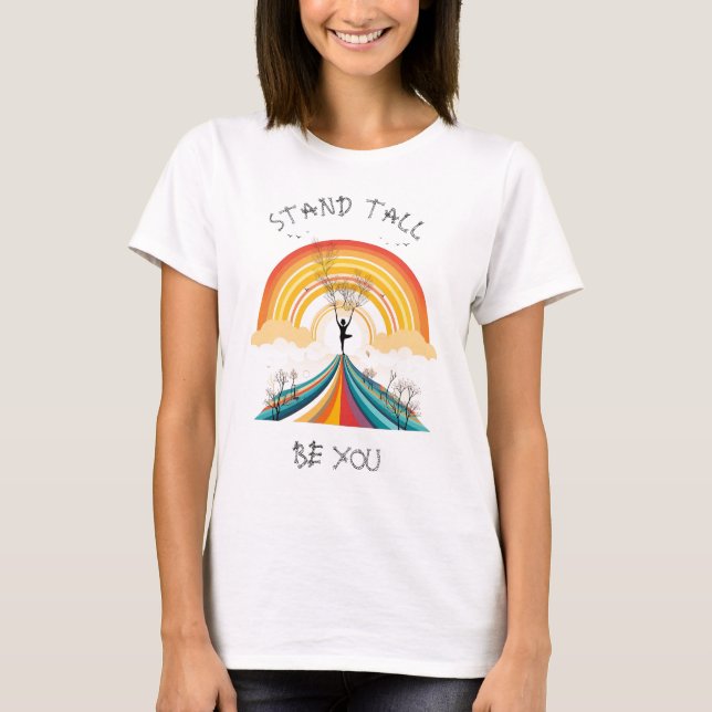 Camiseta Personalizado, Arcoiris, Yoga, pose de árbol, Posi (Anverso)