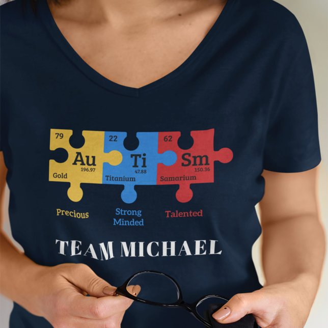 Camiseta Personalizado Autism Awareness Mating Family Mom (Autism Awareness Team Name Periodic Table T-Shirt)