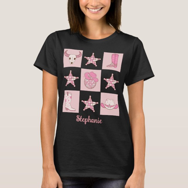 Camiseta Personalizado Bachelorette Cowboy Disco Rosa (Anverso)