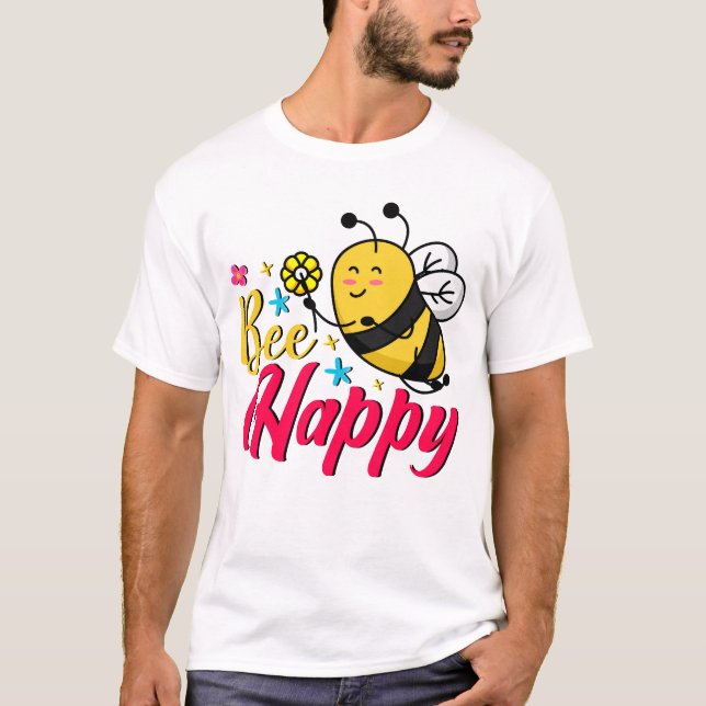 Camiseta Personalizado Bee Happy Flower (Anverso)