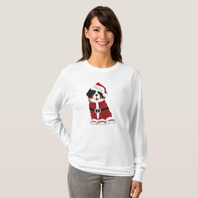 Camiseta Personalizado Bernese Mountain Dog Santa Paws (Anverso completo)
