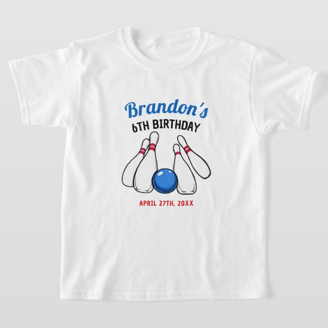 Camiseta Personalizado Blue & Red Bowling Kids 6º cumpleaño (Distribución)