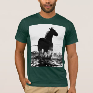 Camiseta Personalizado Bosque Verde Caballo Corriendo Elega