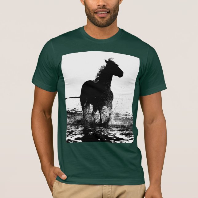 Camiseta Personalizado Bosque Verde Caballo Corriendo Elega (Anverso)