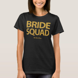 Camiseta Personalizado Bride Squad Golden Sequins Black Tan