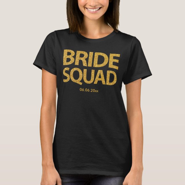 Camiseta Personalizado Bride Squad Golden Sequins Black Tan (Anverso)